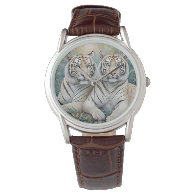 Montre Des tigres d'or pâles dans une jungle bleue verte (devant)