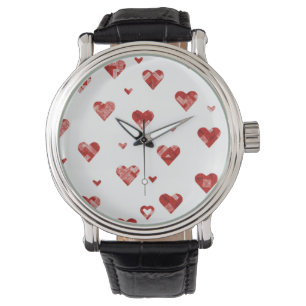 Montre Design Coeurs Plaidés Rouge