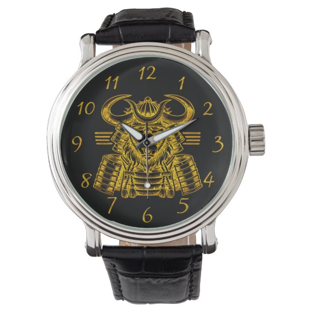 Montre Design de guerrier de bison d'or en armure Samurai (devant)