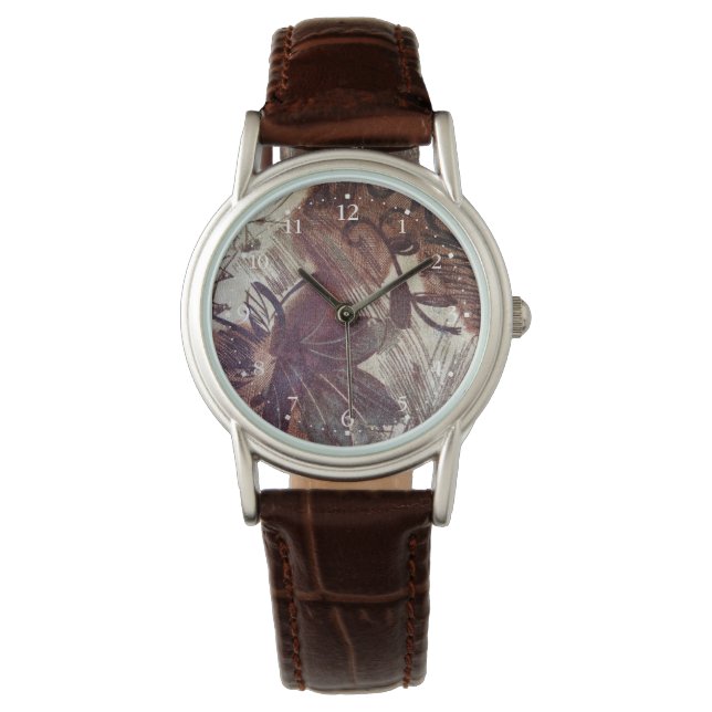 Montre Design floral abstrait marron 1 (devant)