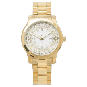 Montre Design Floral Vintage Blanc Et Or