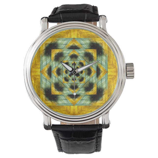Montre Design fractal en pierre de taille labradorite (devant)