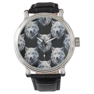 Montre Design Motif de tête de loup blanc