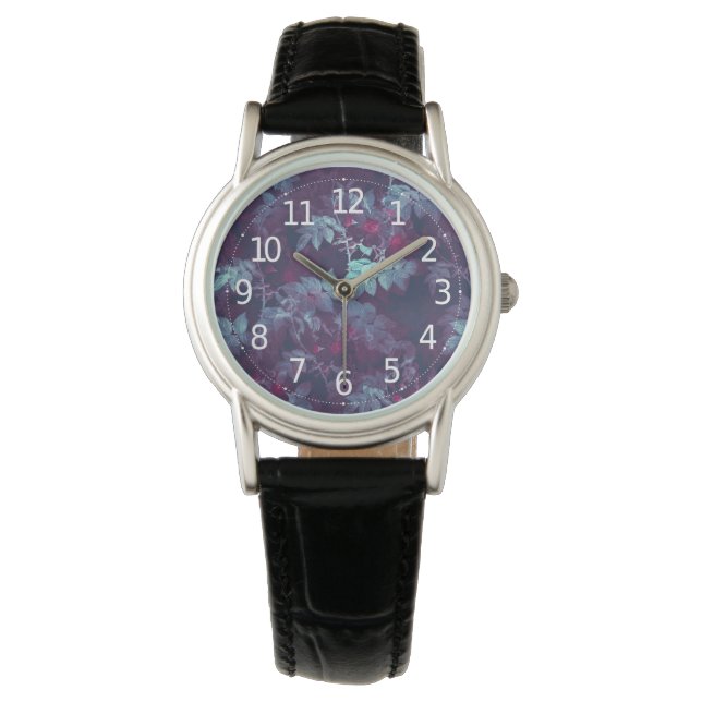 Montre Design Vintage de fleurs rouges victoriennes | (devant)