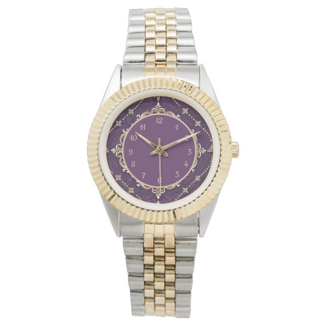 Montre Design Vintage Or Élégant Pourpre (devant)