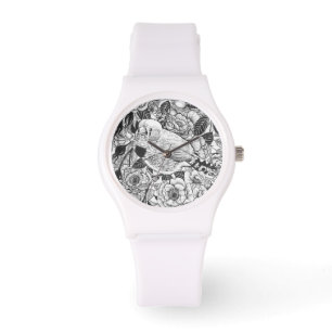 Montre Dessin à encre de buisson Zebra et rose