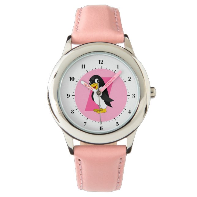 Montre Dessin animé de pingouin mignon - rose (devant)