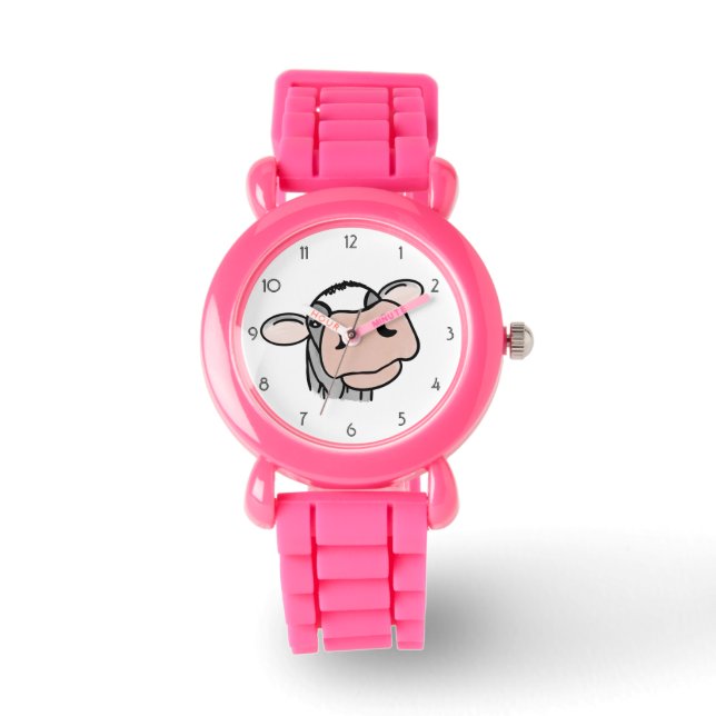 Montre dessin animé vache noir blanc rose baiser gris ani (Recto)