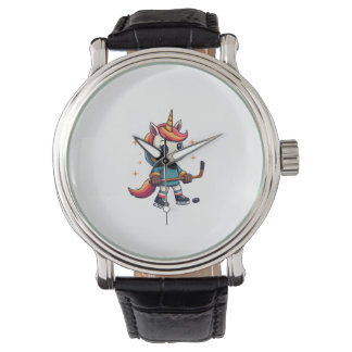 Montre Dessin animé vintage de hockey sur glace licorne a