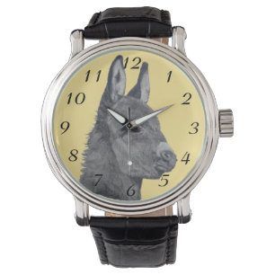 Montre dessin au crayon noir et blanc de l'âne mignon