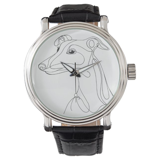 Montre Dessin au trait de lévrier gris - Design minimalis (devant)
