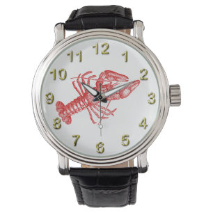 Montre Dessin de homard rouge vintage no 1