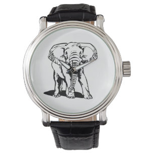Montre Dessin de ligne Eléphant Noir mignon