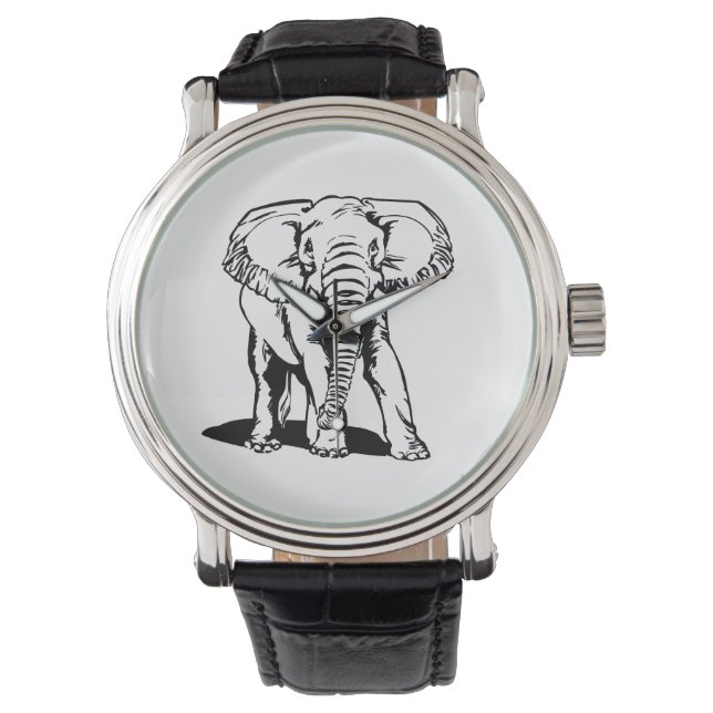 Montre Dessin de ligne Eléphant Noir mignon (devant)