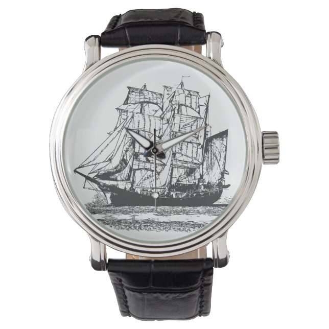Montre Dessin de ligne Voilier Windjammer Nautique (devant)