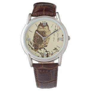 Montre Dessin d'encre japonais Vintage d'un hibou