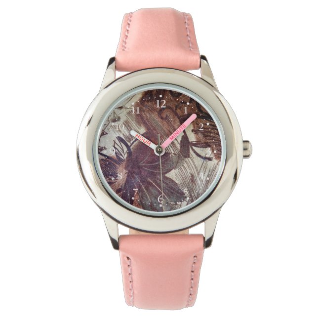 Montre Dessin floral abstrait marron 1 (devant)