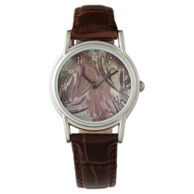 Montre Dessin floral marron abstrait 2 (devant)