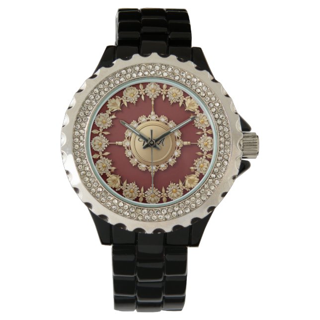 Montre Dessin Floral Orné Doré (devant)