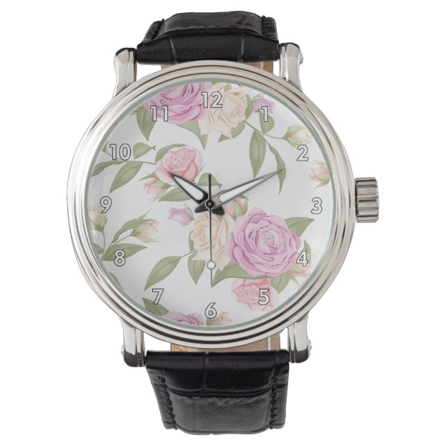 Montre Dessin floral rose mou (devant)