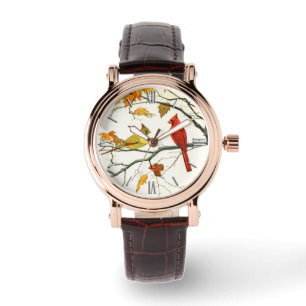 Montre Dessin japonais vintage, Cardinaux sur une branche