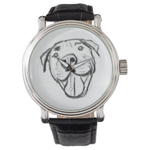 Montre dessin pitbull simple amoureux des chiens noir bla