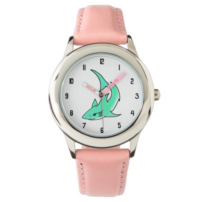 Montre dessin souriant requin menthe bleu vert océan anim (devant)