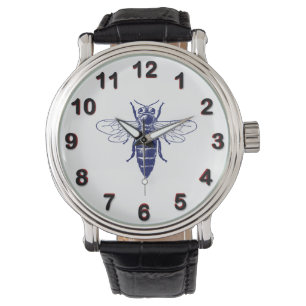 Montre Dessin vintage de reine abeille en bleu