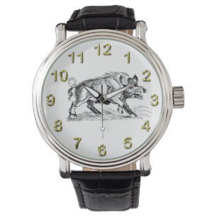 Montre Dessin vintage de sanglier en noir et blanc #2