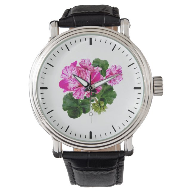 Montre Deux Geraniums à rayures roses et blanches (devant)