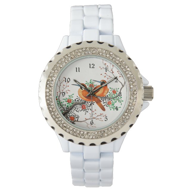 Montre Deux oiseaux sur une branche de floraison (devant)