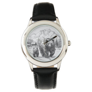 Montre Deux ours, mère et bébé, faisant de la randonnée l