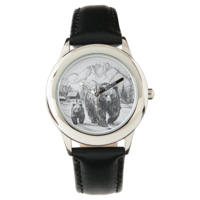Montre Deux ours, mère et bébé, faisant de la randonnée l (devant)