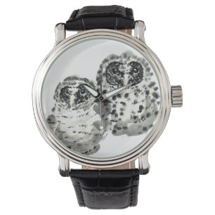 Montre Deux poussins de chouette sumient peinture à l'enc