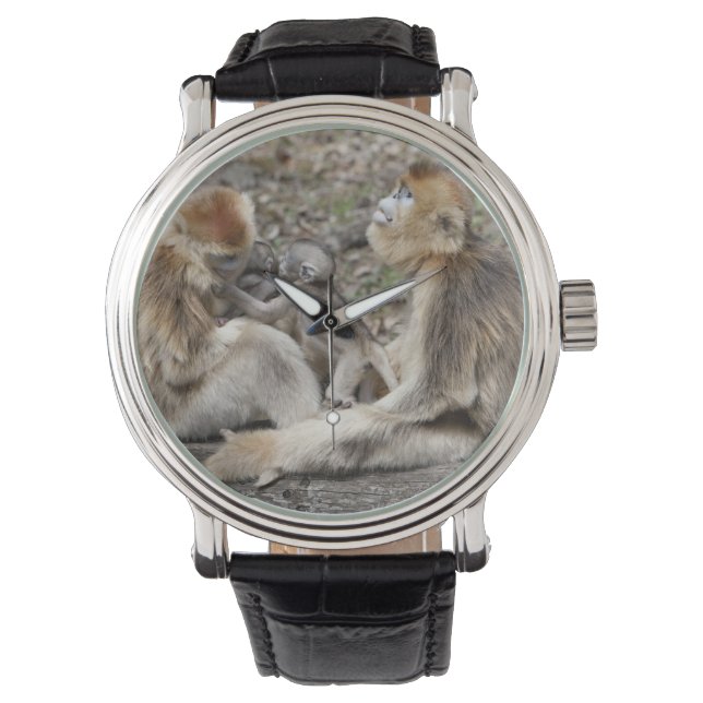 Montre Deux singes d'or femelles avec nouveau-nés (devant)