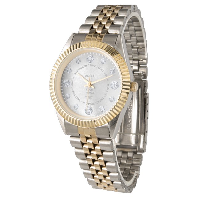 Montre Diamant Or Blanc Personnalisé Dire Cadeau Cadeau C (Incliné)
