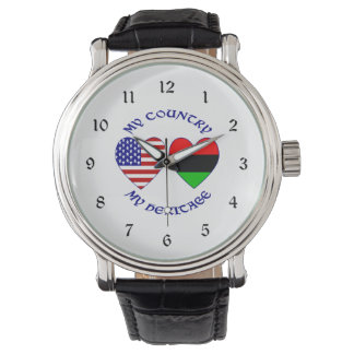 Montre Diaspora africaine drapeau américain cœur pays pat