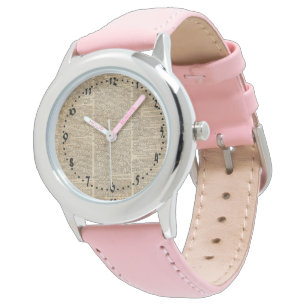Montre Dictionnaire vintage Art Watch Cuir rose