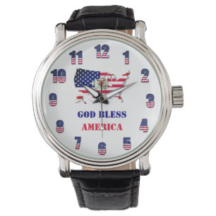Montre Dieu Béni America Patriot USA Bald Eagle Rouge Ble
