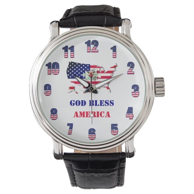 Montre Dieu Béni America Patriot USA Bald Eagle Rouge Ble (devant)
