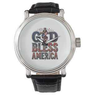 Montre Dieu bénisse l'Amérique Croix patriotique Vintage