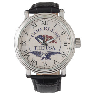 Montre Dieu bénissent Les Etats-Unis - drapeau et cru