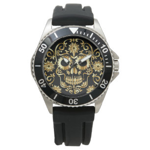 Montre d'impression de crâne de sucre d'or de Fau
