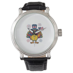 Montre Dinde patriotique drôle Feu d'artifice Chemise vin