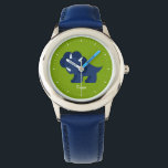 Montre Dinosaure bleu personnalisé<br><div class="desc">Cette montre amusante présente un doux vecteur d'illustration d'un dinosaure sucré,  et peut être personnalisée avec le nom de votre enfant,  monogramme,  initial,  ou tout texte de votre choix pour un cadeau personnalisé parfait.</div>