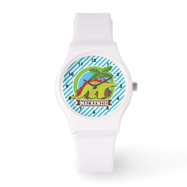 Montre Dinosaure de Stegosaurus vert et rouge ; Bleu et b (Recto)