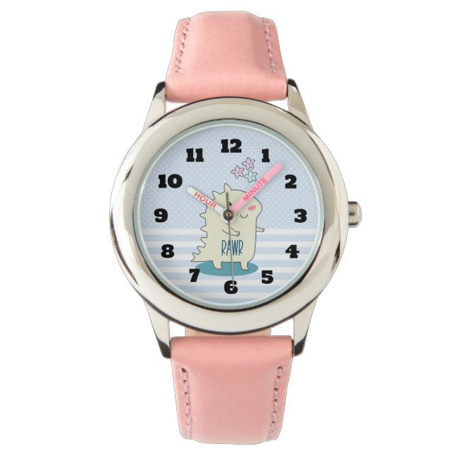 Montre Dinosaure jaune mignon avec des étoiles joyeuses (devant)
