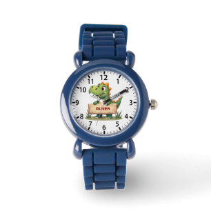 Montre Dinosaure mignon avec plaque de nom personnalisée