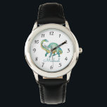 Montre Dinosaure personnalisé enfant<br><div class="desc">Montre d'aquarelle pour dinosaure préhistorique Brontosaurus pour garçons ou filles. Ajoutez simplement votre nom et choisissez la couleur de votre montre. Retour à l'école cadeau ou cadeau de Noël. Illustré en aquarelle.</div>