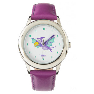Montre Dinosaure volant mauve et turquoise